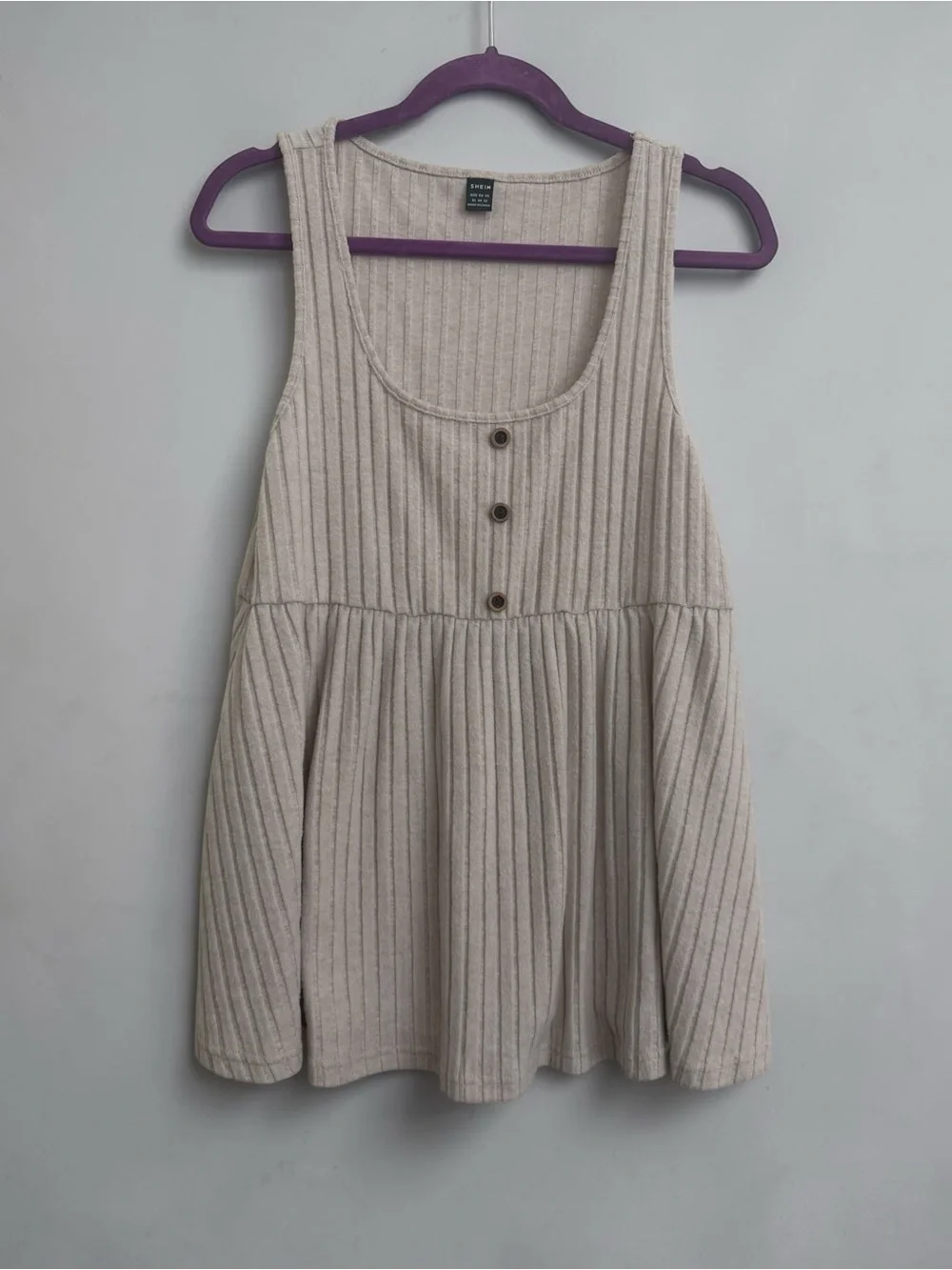 SHEIN Cream Ribbed Button Front Swing Tank - Picture 7 of 7